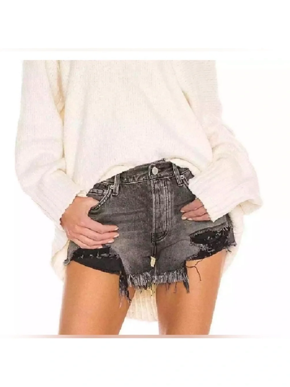 Free People We The Free Good Vibrations Cut-Off Shorts Sulphur Black 29